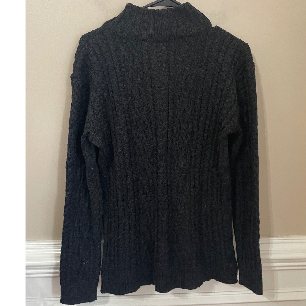Peregrine 100% New Wool Quarter Zip Cable Knit Fisherman Sweater XL Black Gray - Picture 2 of 4